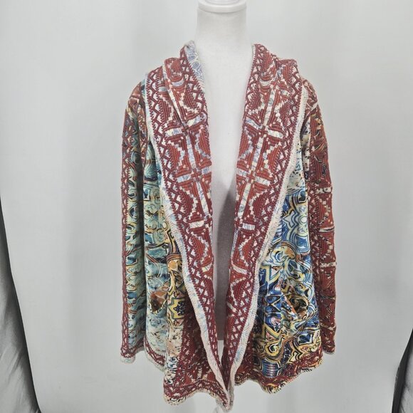 BIYA JOHNNY WAS Embroidered Hooded Cardigan Sweater Boho Women's Large - Picture 1 of 14